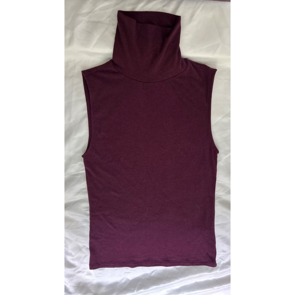 Vince Women's Sleeveless Turtleneck Top Size S Plum Purple Soft Knit Tan